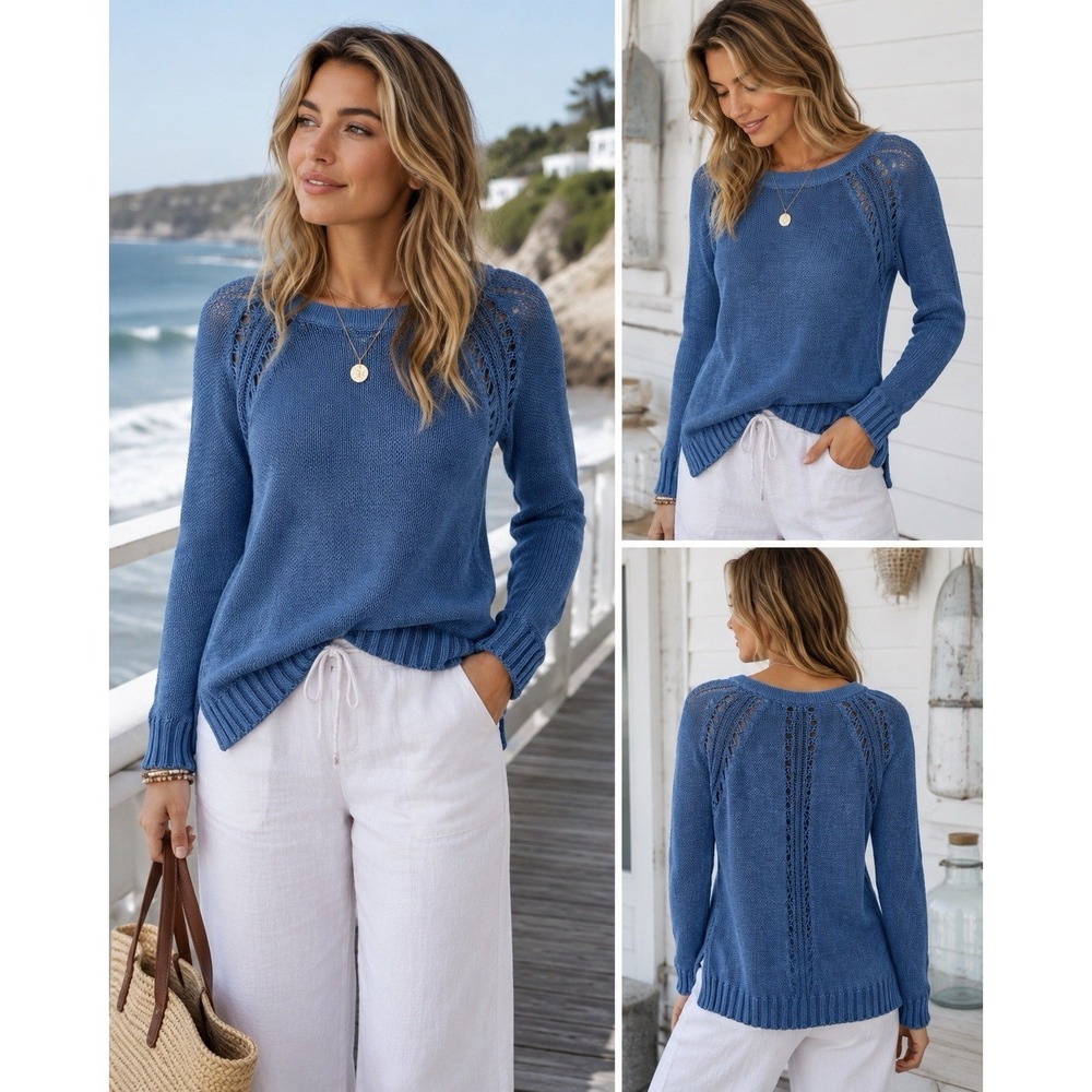 Rag‎ & Bone Jean 100% Cotton Blue Bay Sweater size S Open Knit Coastal 0811